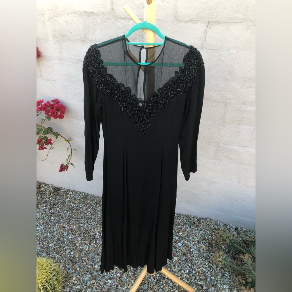 Vintage beaded sheer mesh Marie St. Claire size four long sleeve dress - Picture 9 of 16